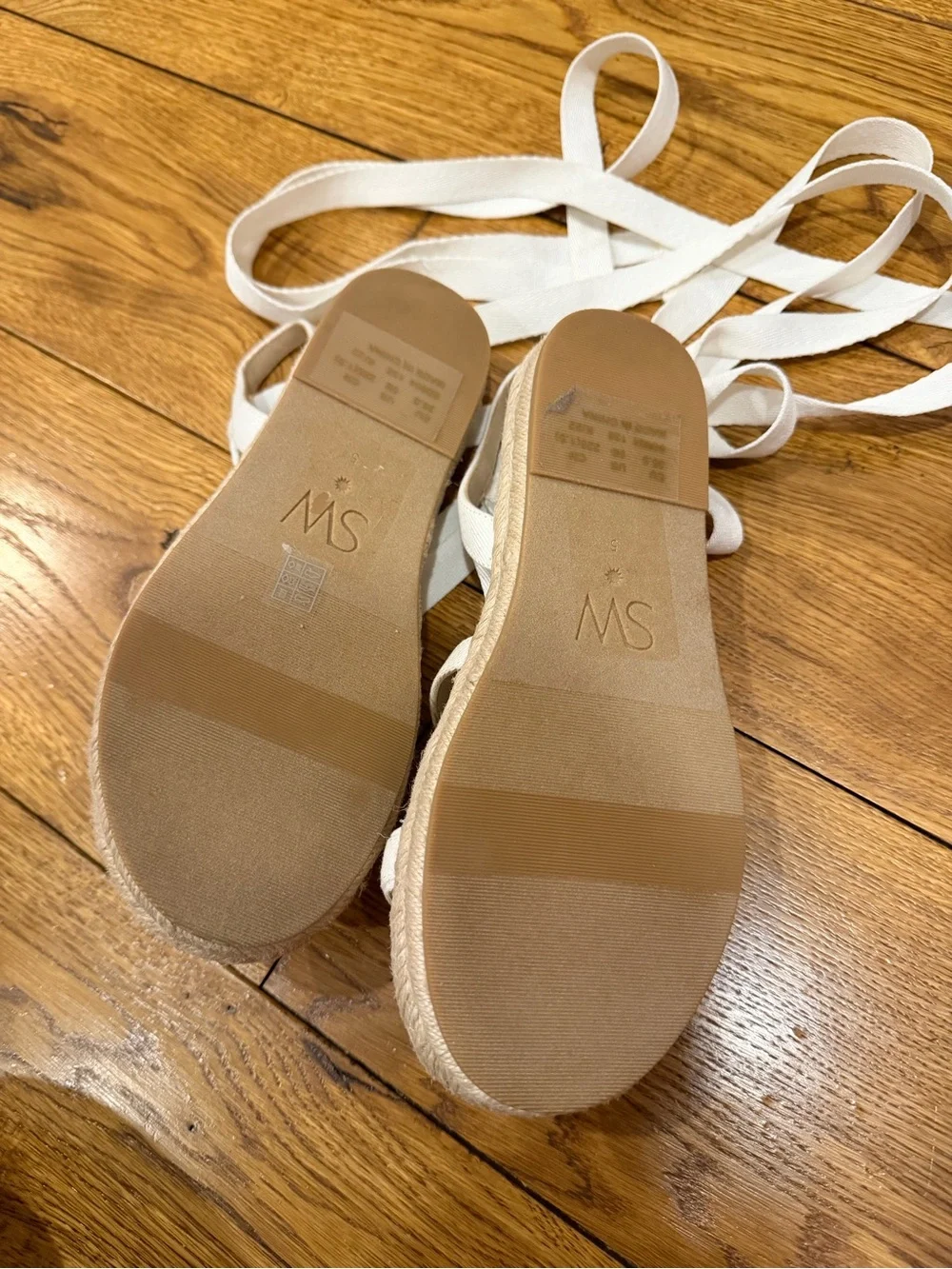 Stuart Weitzman White Lace-Up Espadrille Sandals